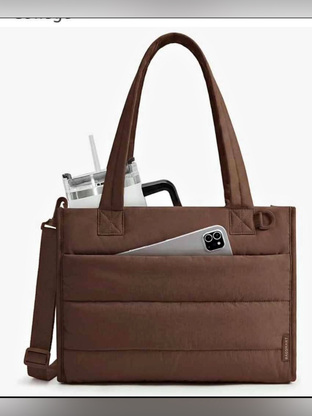 Brand New BAGSMART Quilted Puffer Tote Bag - Brown Laptop Work Travel Bag